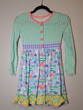 Matilda Jane Mint Green Floral Dress with Multicolor Umbrella-Print Skirt